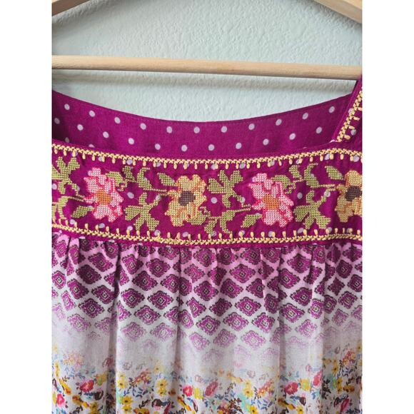Ivy Jane Boho Floral Bell Sleeve Tunic Top Size S Purple Pink Embroidered Rayon - Picture 3 of 8